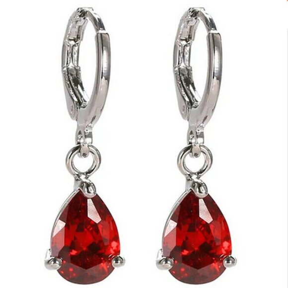 New Womens Ruby Cubic Zirconia Leverback Earrings - Picture 2 of 3